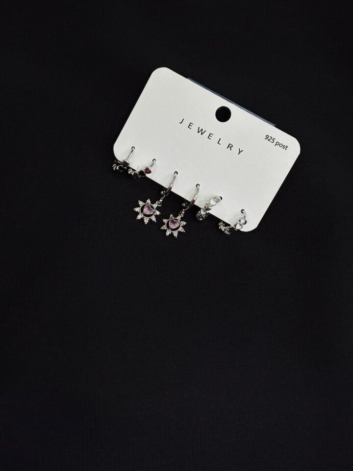 316L Çelik Gümüş Renk 3lü Set Halka Küpe