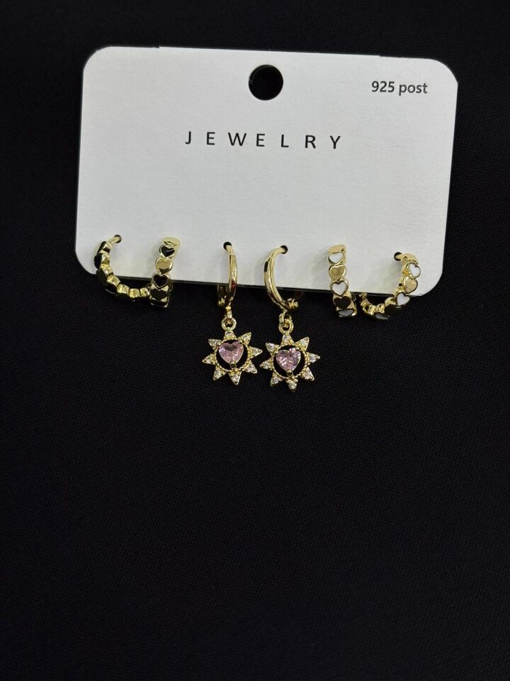 316L Çelik Gold Renk 3lü Set Halka Küpe