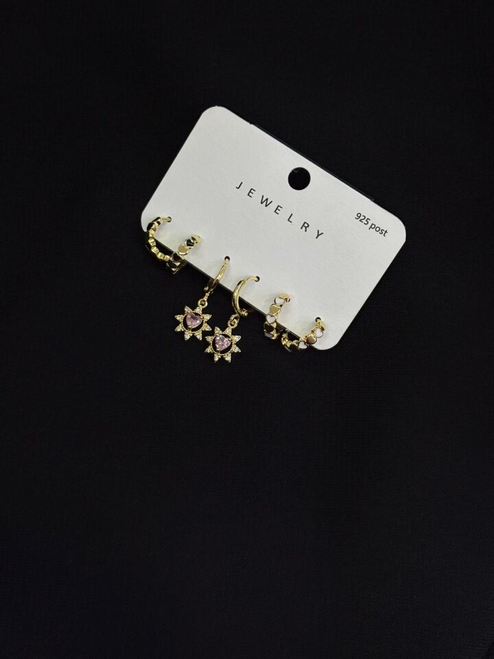 316L Çelik Gold Renk 3lü Set Halka Küpe