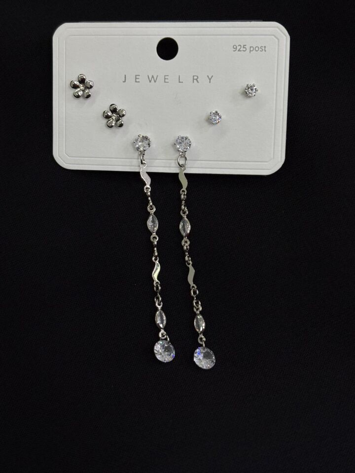 316L Çelik Gümüş Renk 3lü Set Küpe