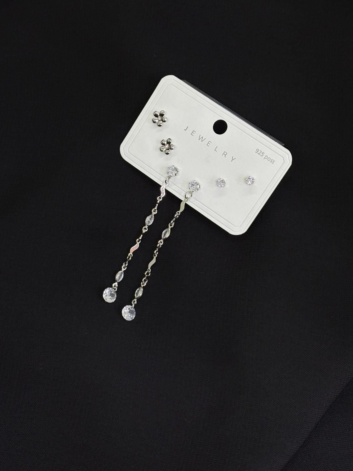 316L Çelik Gümüş Renk 3lü Set Küpe