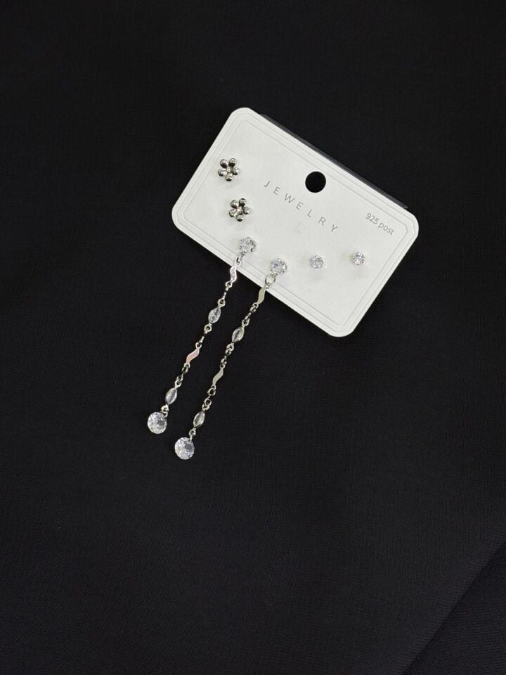 316L Çelik Gümüş Renk 3lü Set Küpe