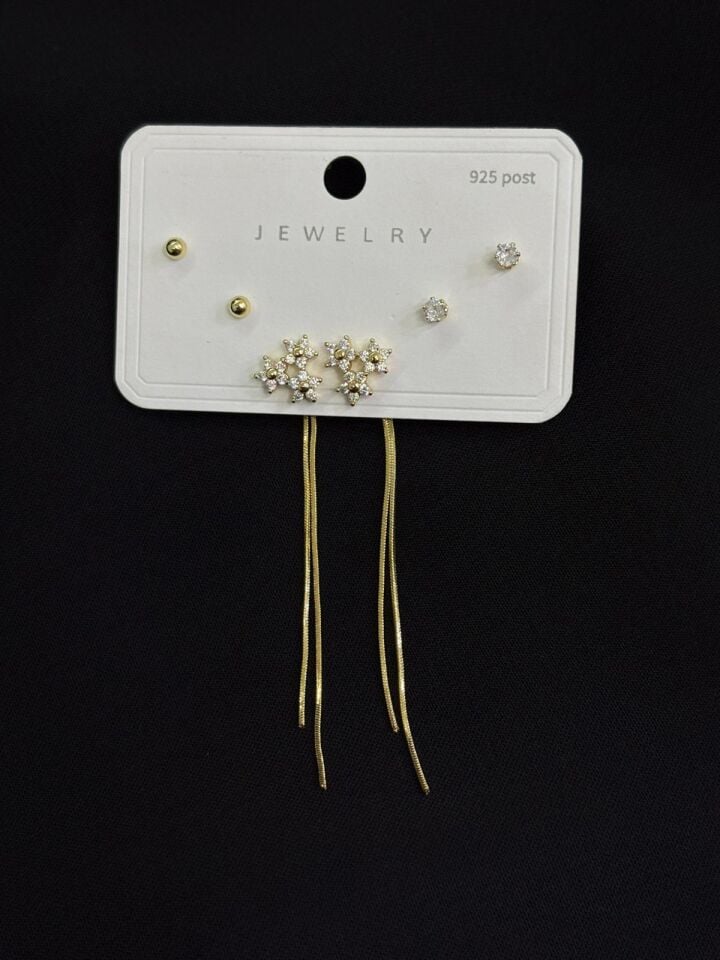 316L Çelik Gold Renk 3lü Set Küpe