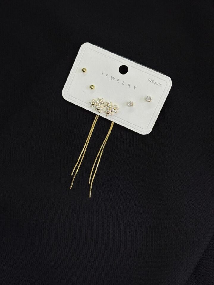 316L Çelik Gold Renk 3lü Set Küpe