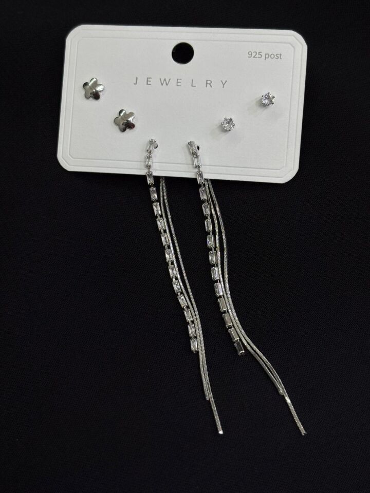 316L Çelik Gümüş Renk 3lü Set Küpe