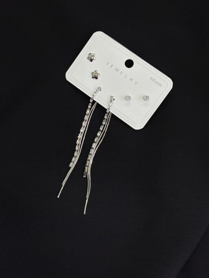 316L Çelik Gümüş Renk 3lü Set Küpe