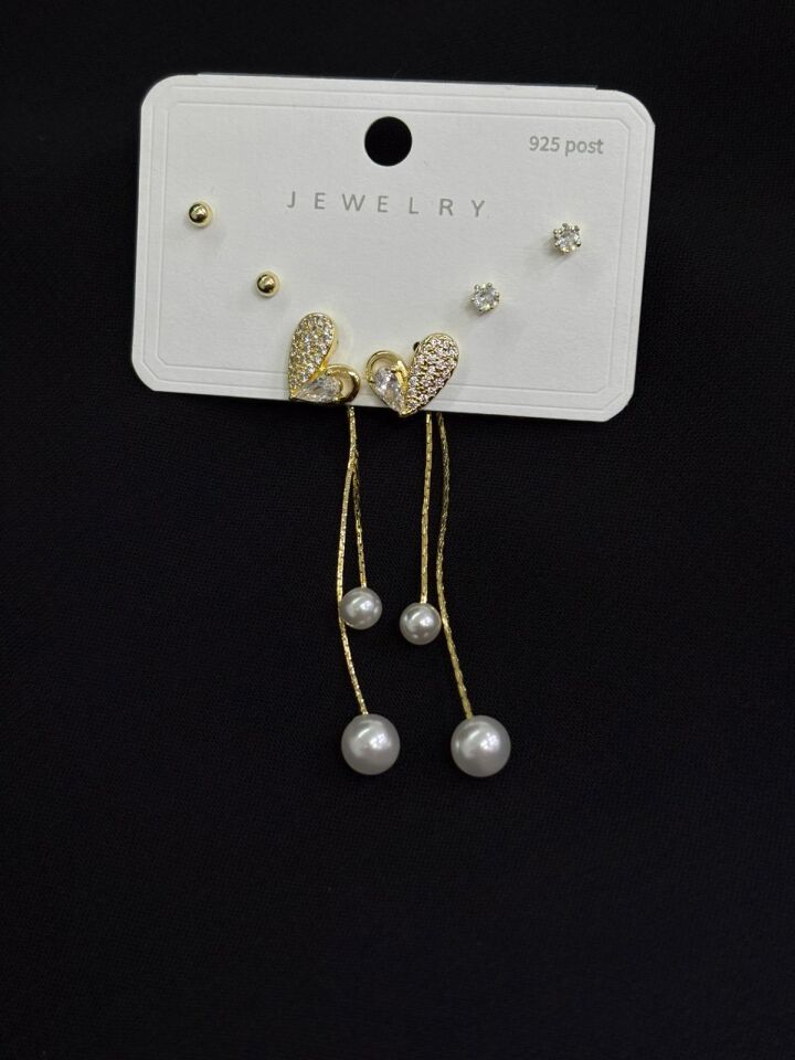 316L Çelik Gold Renk 3lü Set Küpe