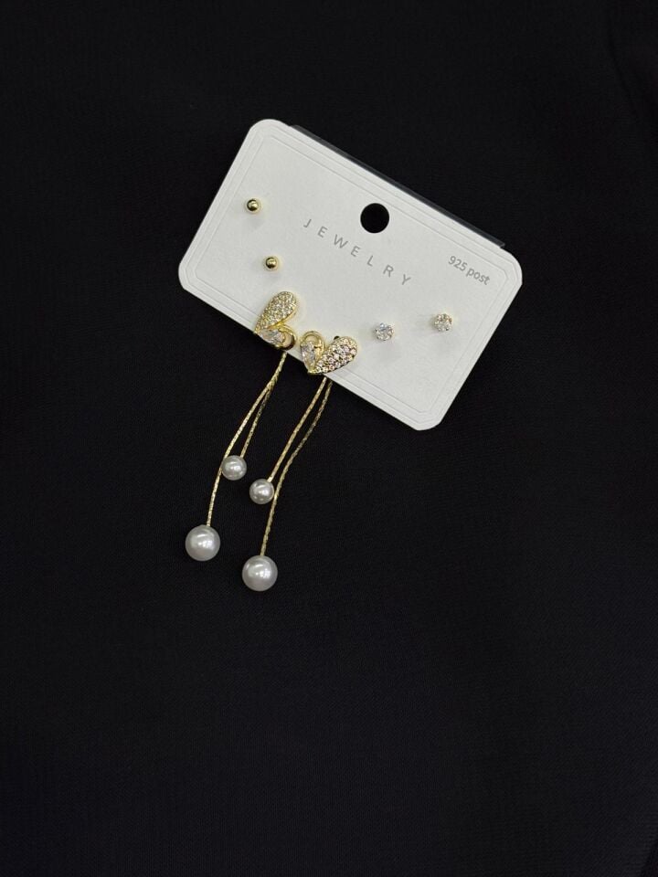 316L Çelik Gold Renk 3lü Set Küpe