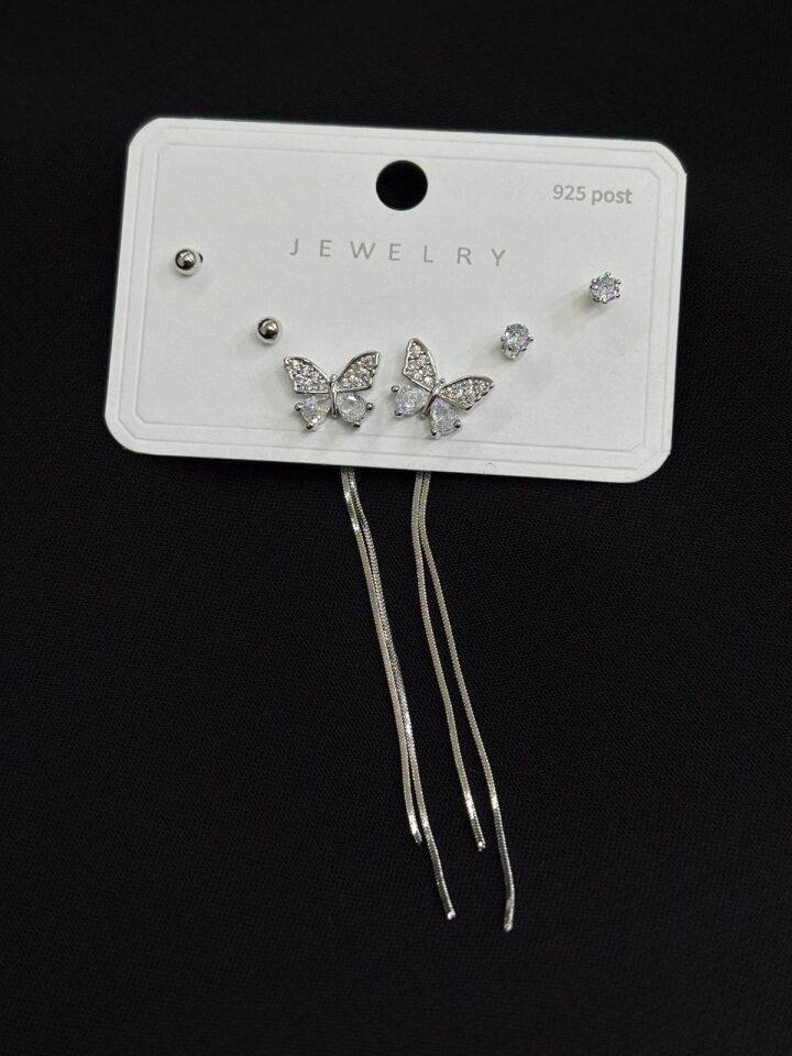 316L Çelik Gümüş Renk 3lü Set Küpe