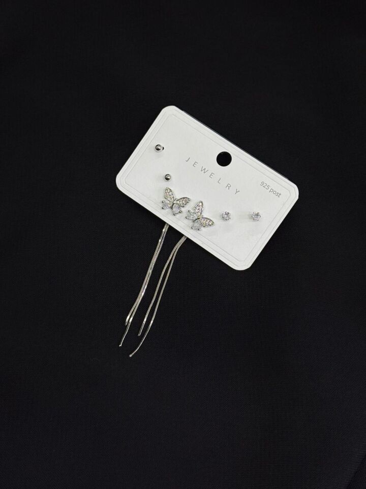 316L Çelik Gümüş Renk 3lü Set Küpe