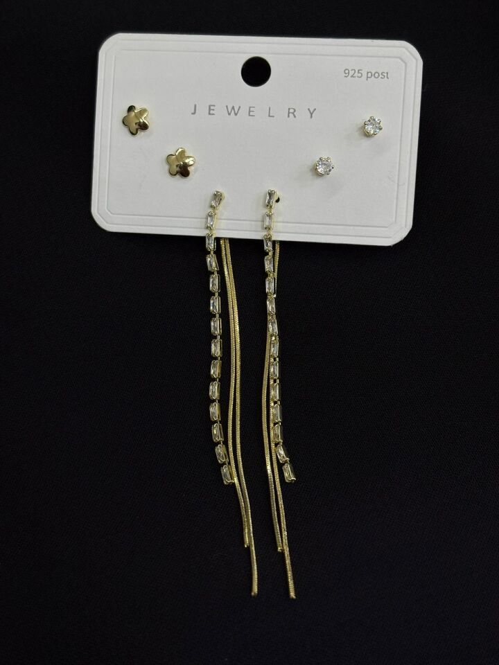 316L Çelik Gold Renk 3lü Set Küpe