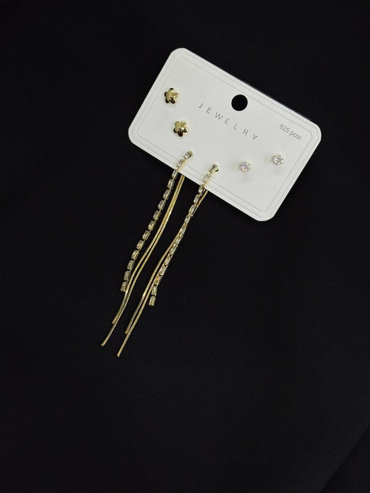 316L Çelik Gold Renk 3lü Set Küpe