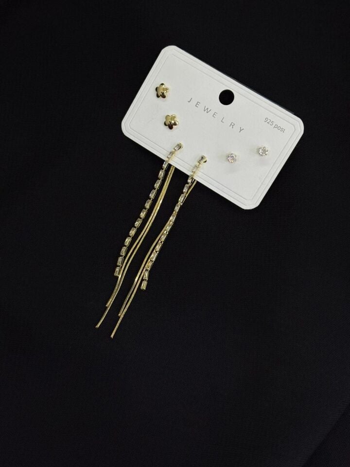 316L Çelik Gold Renk 3lü Set Küpe