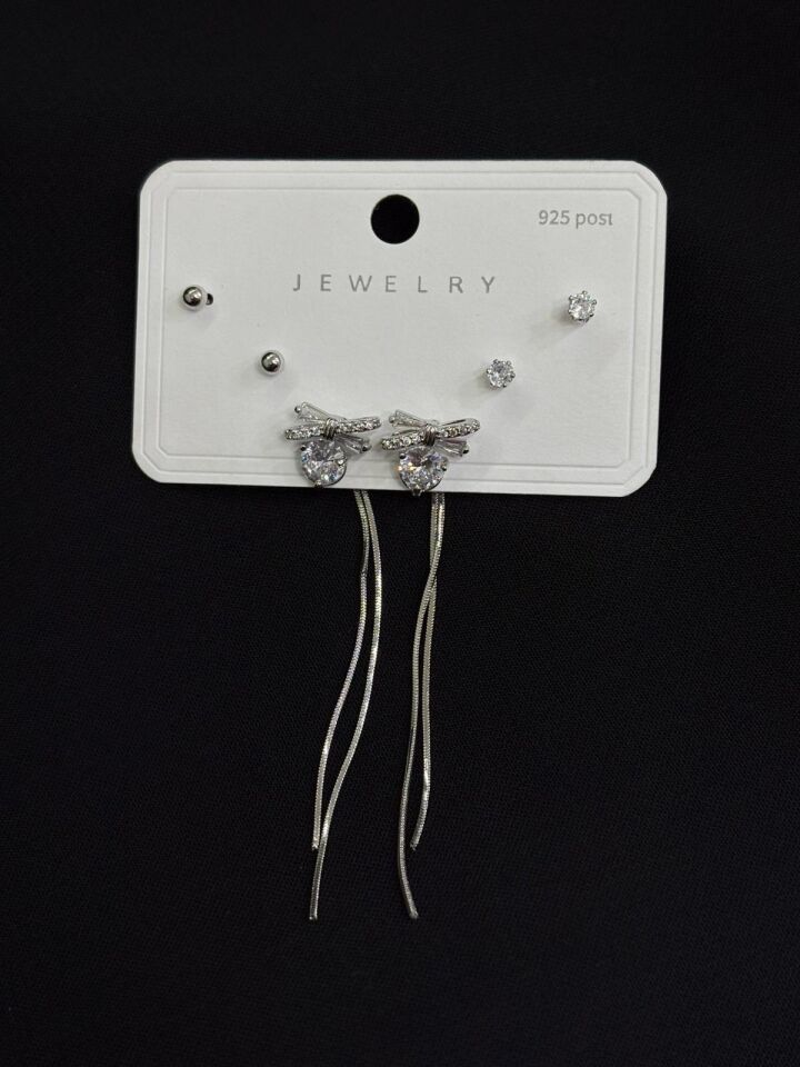 316L Çelik Gümüş Renk 3lü Set Küpe