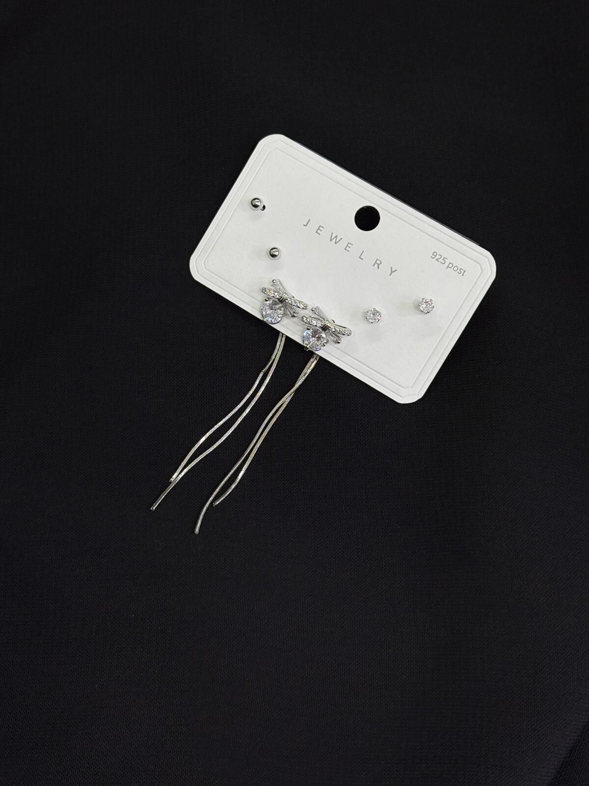 316L Çelik Gümüş Renk 3lü Set Küpe