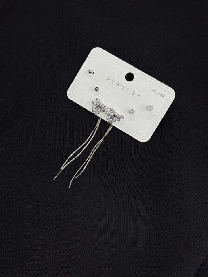 316L Çelik Gümüş Renk 3lü Set Küpe