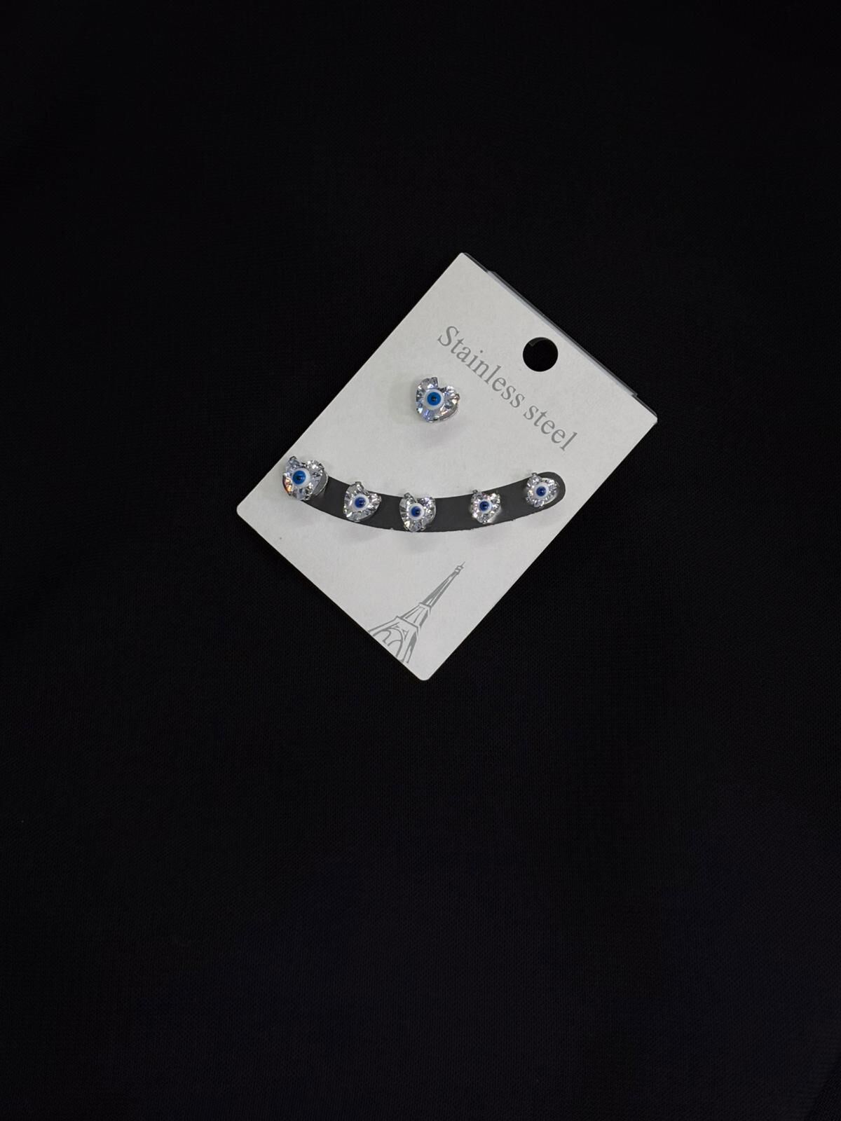 316L Çelik Gümüş Renk 3lü Set Nazar Küpe