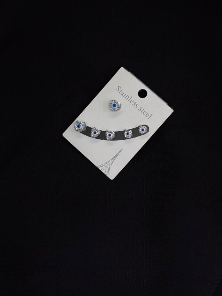 316L Çelik Gümüş Renk 3lü Set Nazar Küpe