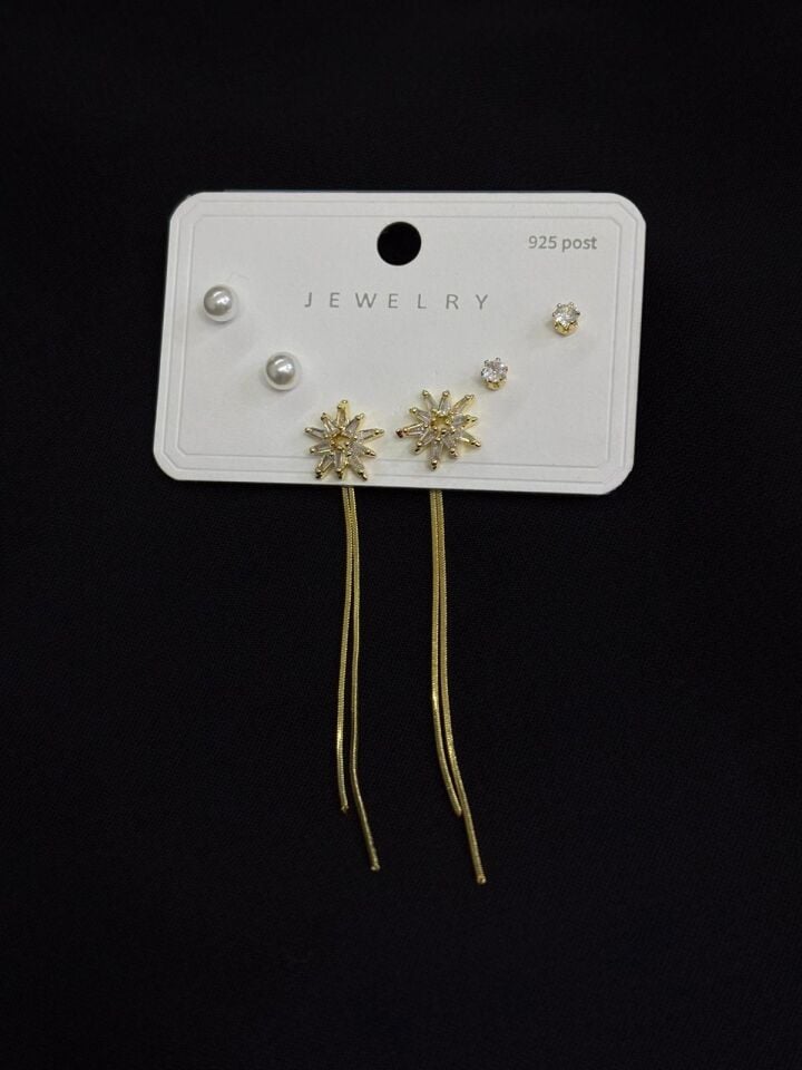 316L Çelik Gold Renk 3lü Set  Küpe