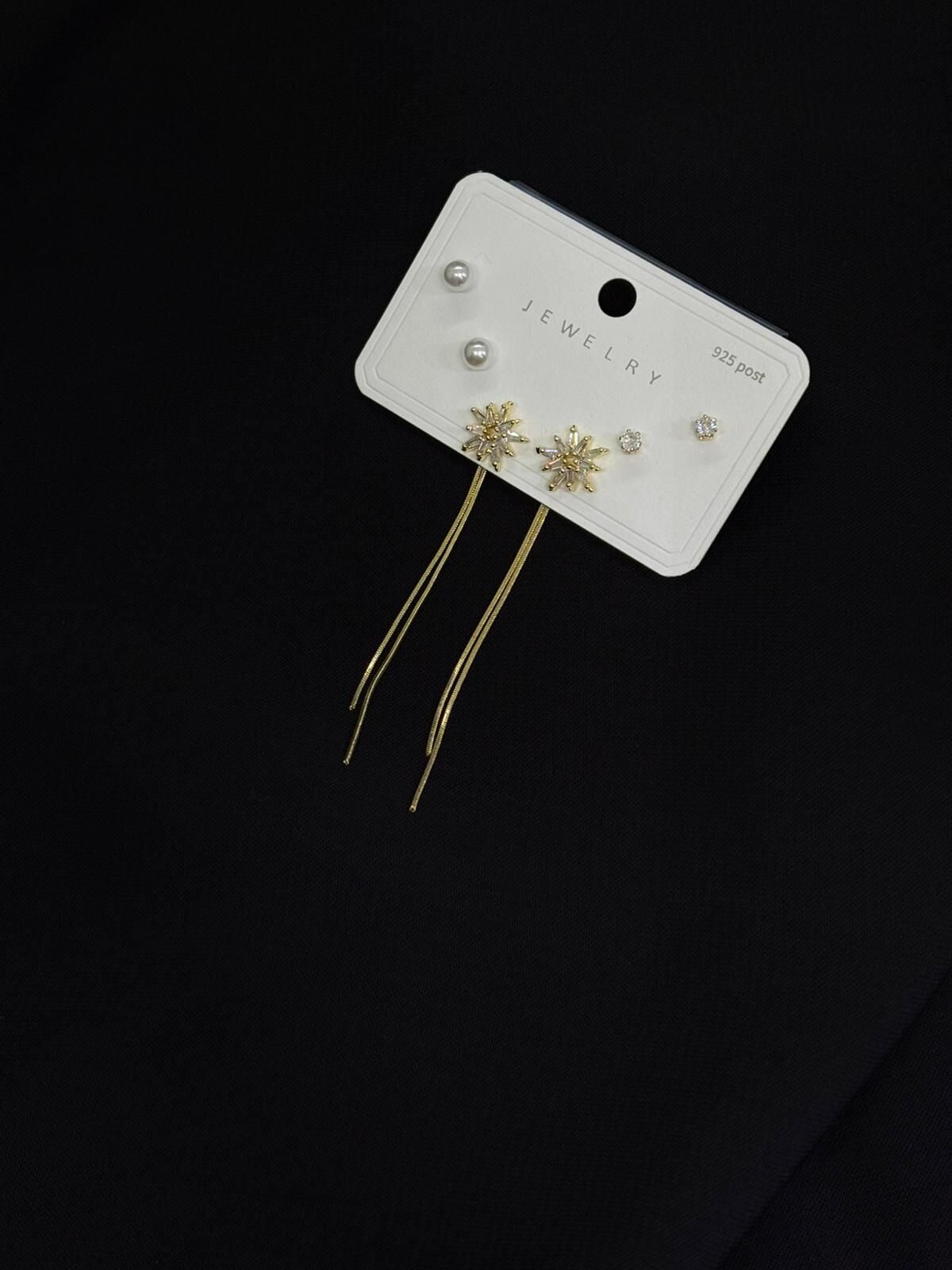 316L Çelik Gold Renk 3lü Set  Küpe