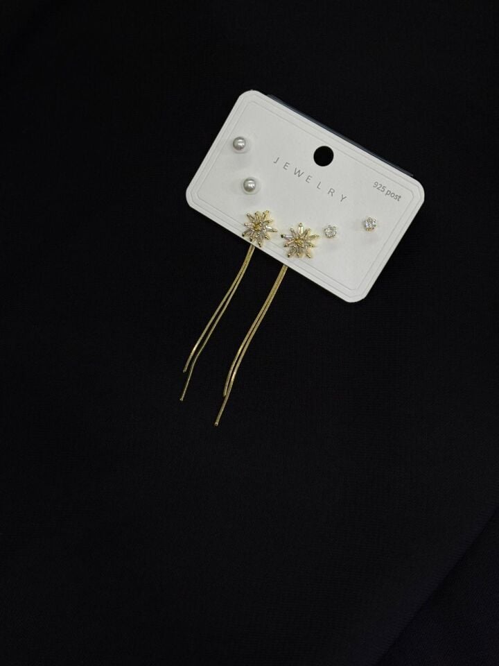 316L Çelik Gold Renk 3lü Set  Küpe