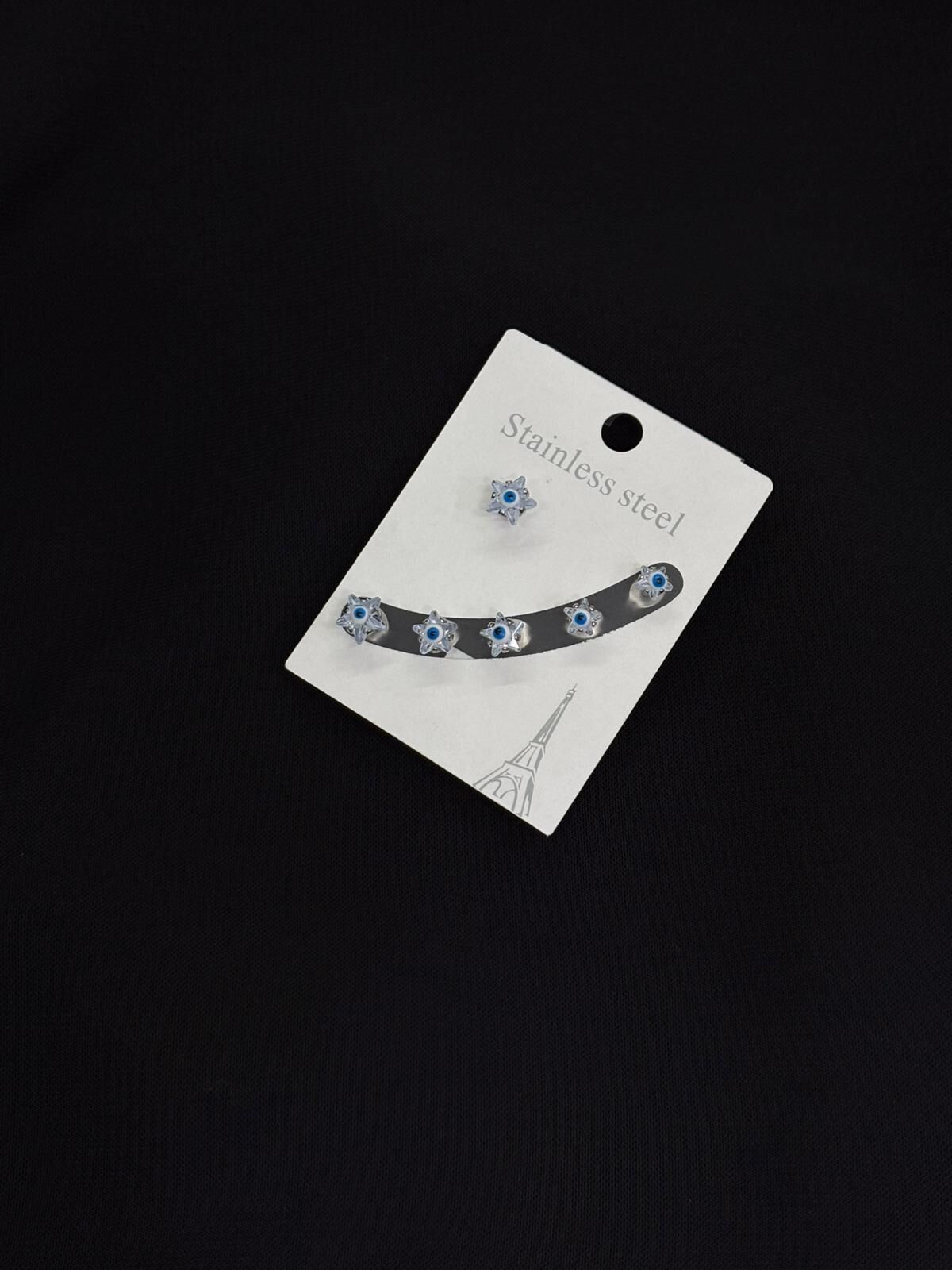 Çelik Gümüş Renk 3lü Set Nazar Küpe