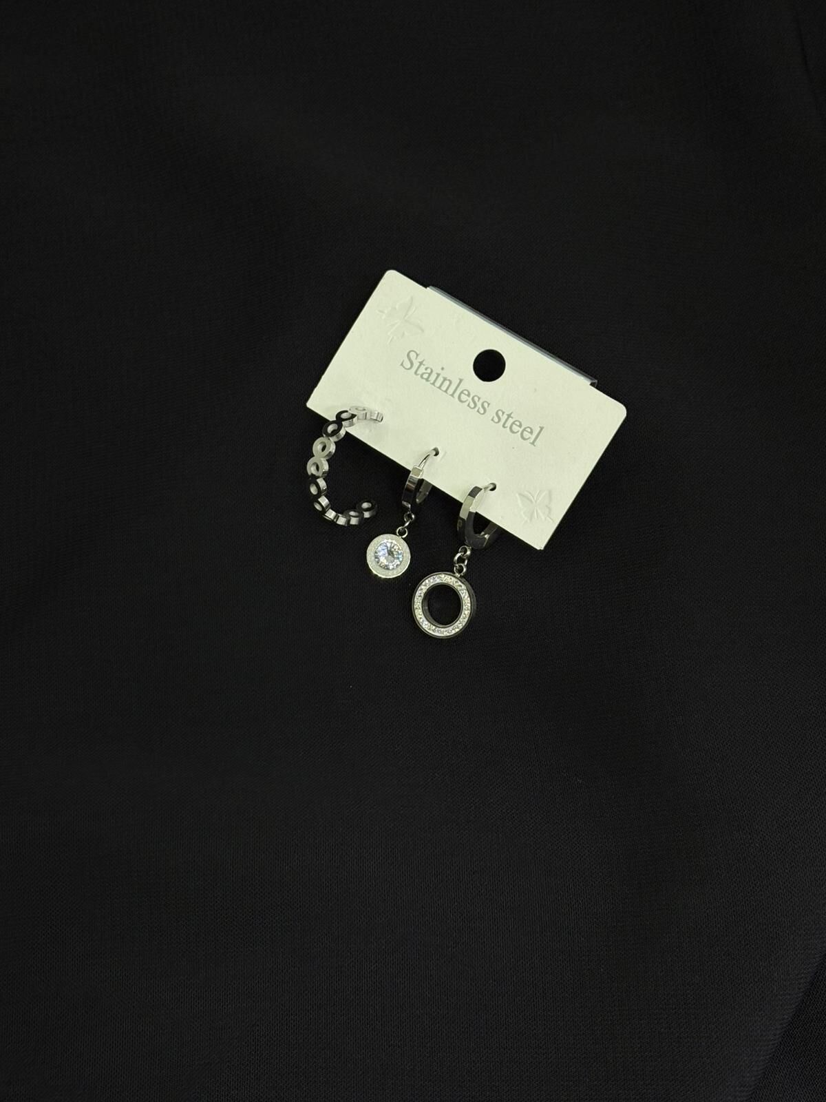 316L Çelik Gümüş Renk 3lü Küpe