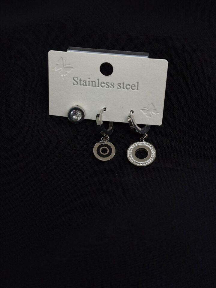 316L Çelik Gümüş Renk 3lü Küpe