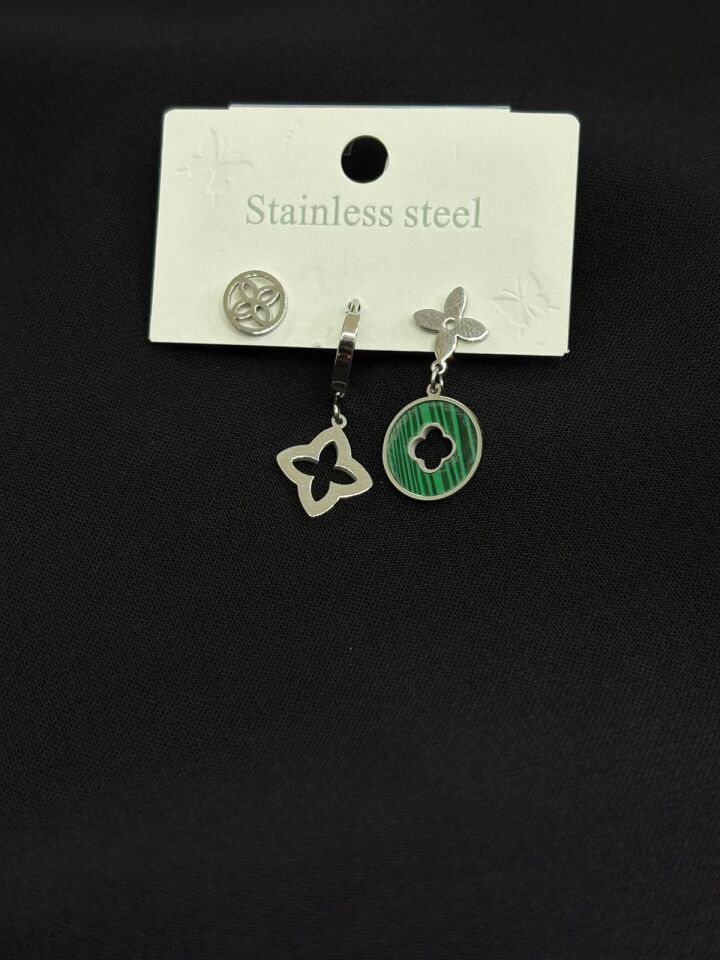 316L Çelik Gümüş Renk 3lü Küpe