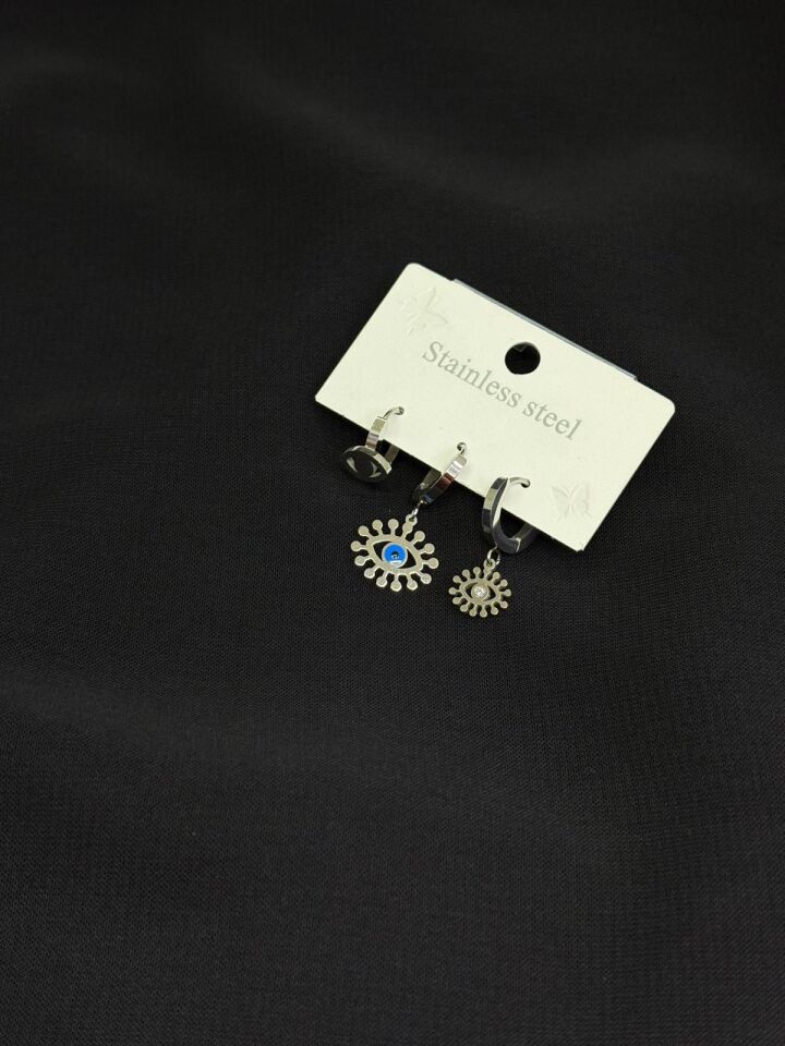 316L Çelik Gümüş Renk 3lü Küpe