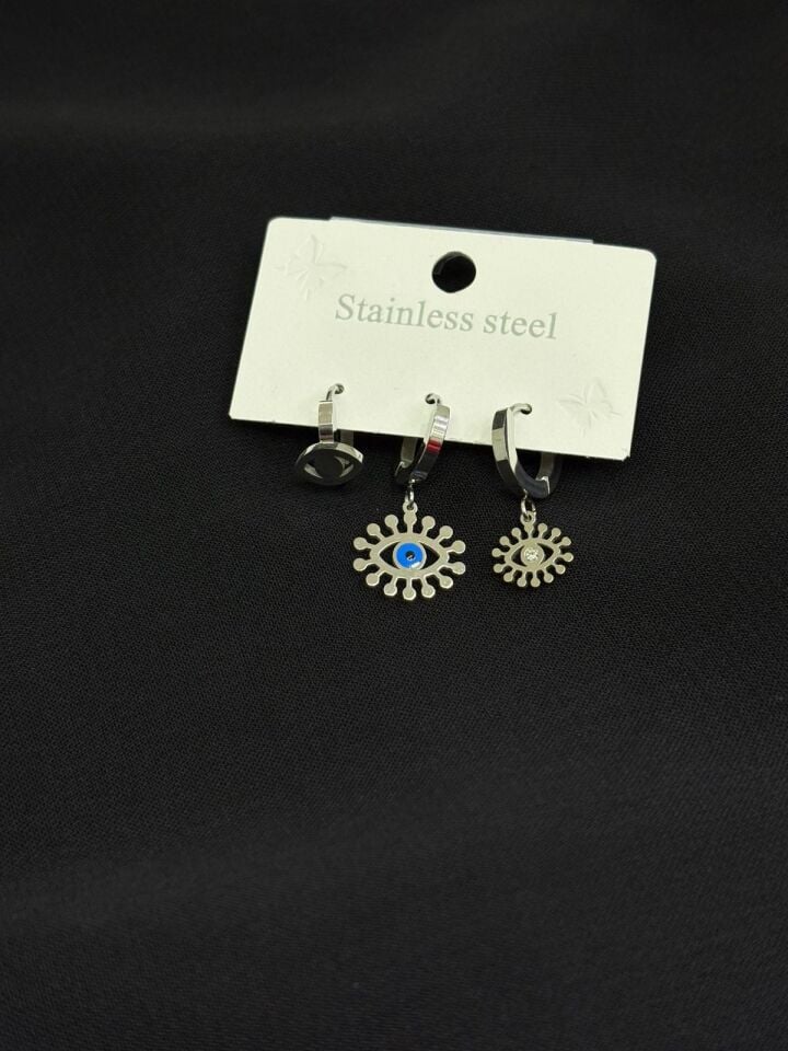 316L Çelik Gümüş Renk 3lü Küpe