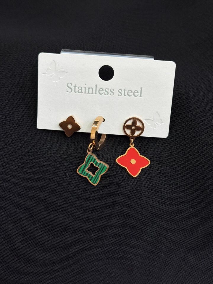 316L Çelik Rose Renk 3lü Küpe