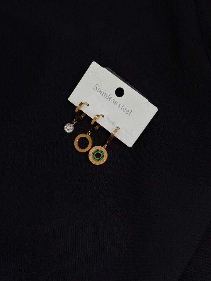 316L Çelik Rose Renk 3lü Küpe