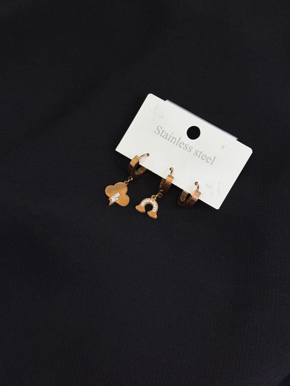 316L Çelik Rose Renk 3lü Küpe