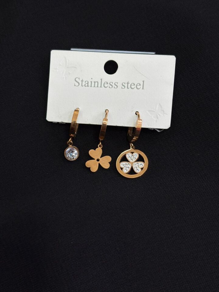 316L Çelik Rose Renk 3lü Küpe