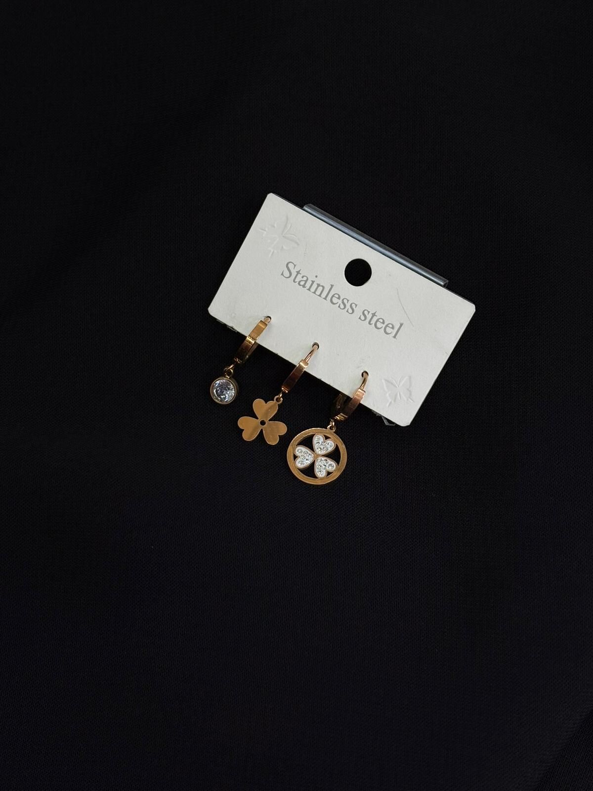 316L Çelik Rose Renk 3lü Küpe