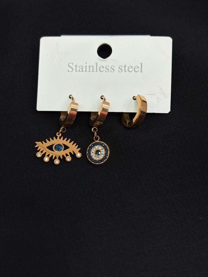 316L Çelik Rose Renk 3lü Küpe