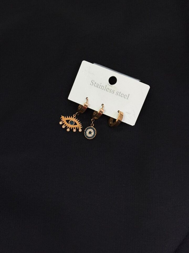 316L Çelik Rose Renk 3lü Küpe