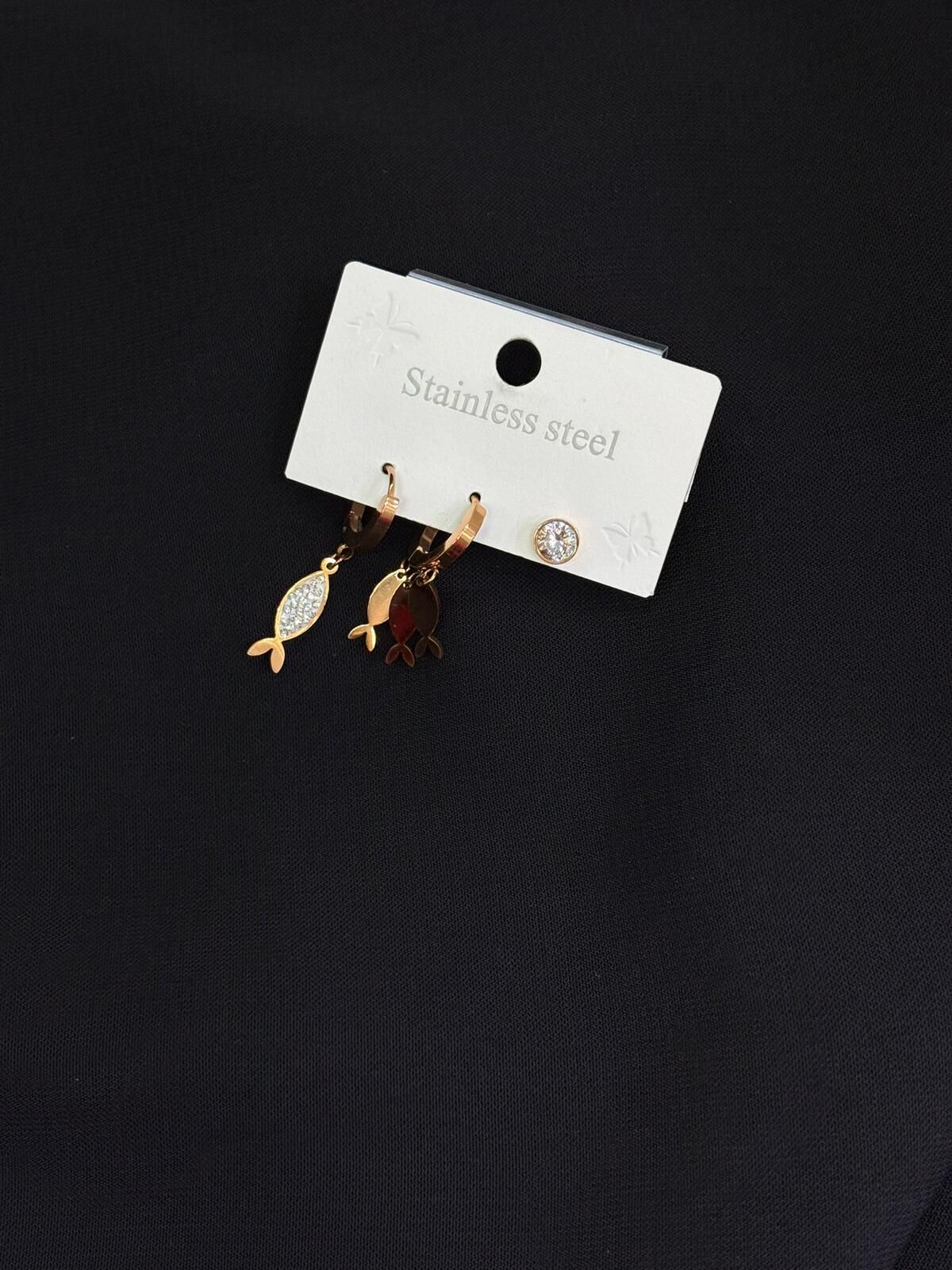 316L Çelik Rose Renk 3lü Küpe