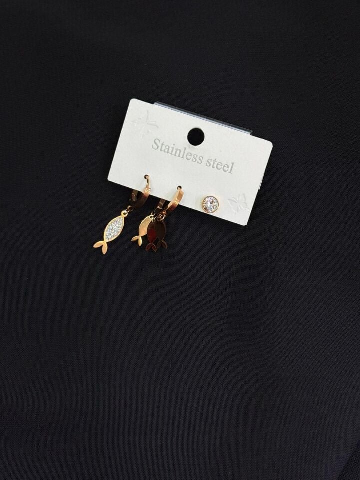 316L Çelik Rose Renk 3lü Küpe