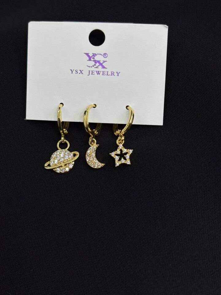 Ysx Jevelry Çelik Gold Renk 3lü Küpe