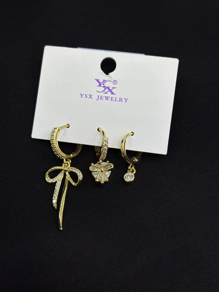 Ysx Jevelry Çelik Gold Renk 3lü Küpe