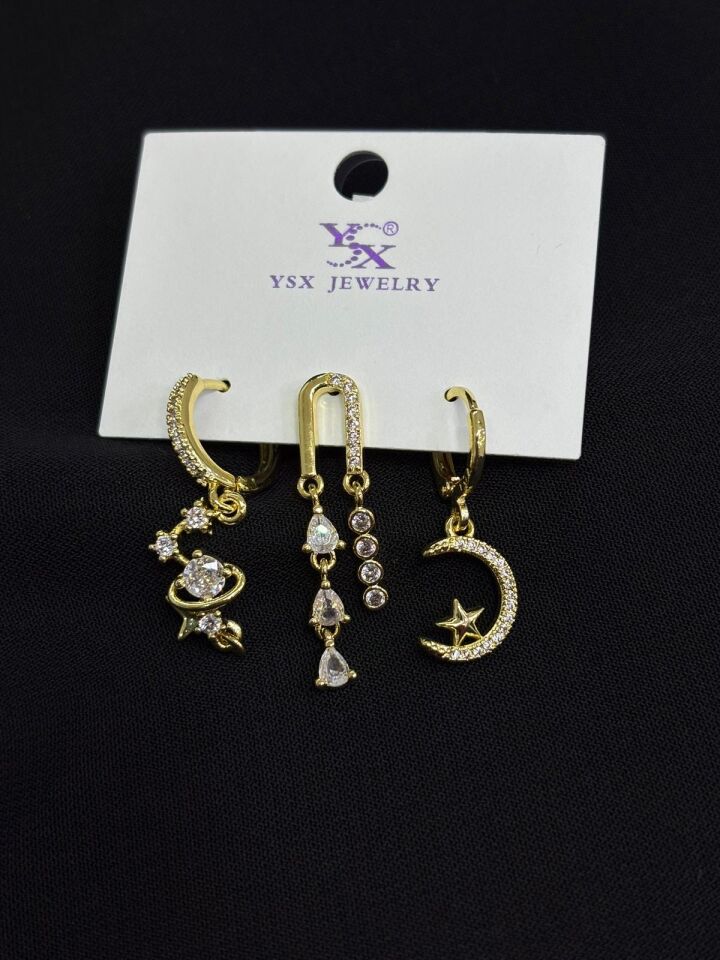 Ysx Jevelry Çelik Gold Renk 3lü Küpe