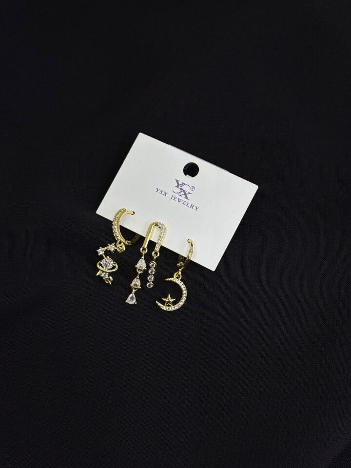 Ysx Jevelry Çelik Gold Renk 3lü Küpe