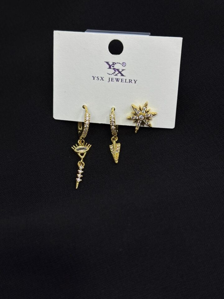 Ysx Jevelry Çelik Gold Renk 3lü Küpe