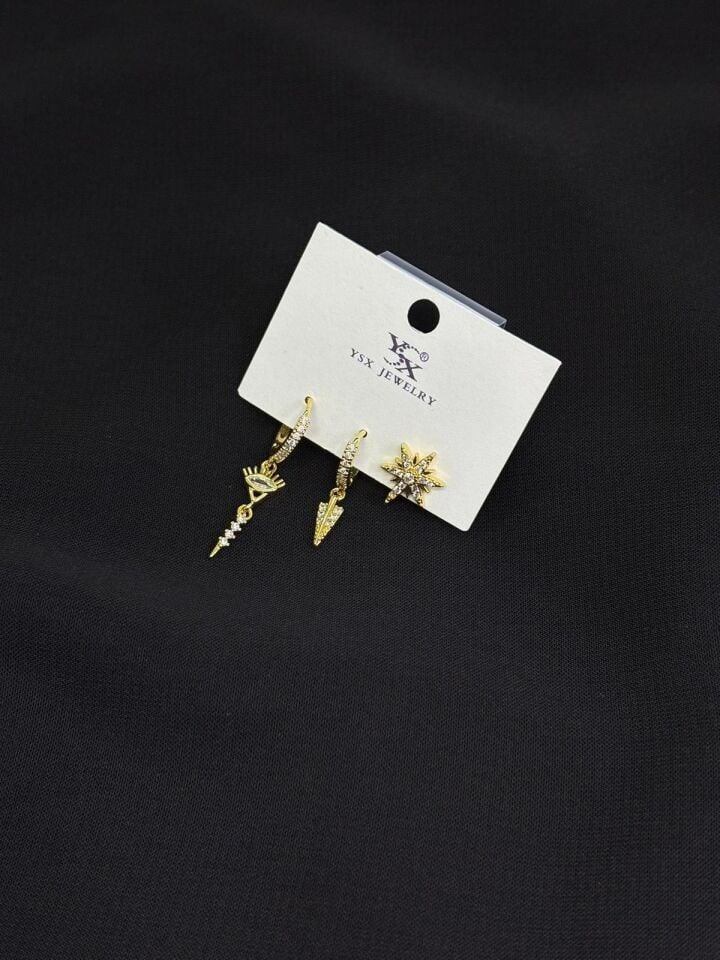 Ysx Jevelry Çelik Gold Renk 3lü Küpe