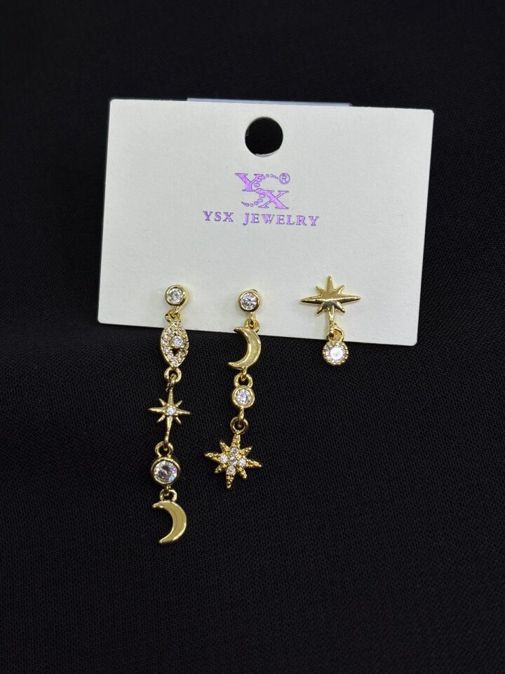 Ysx Jevelry Çelik Gold Renk 3lü Küpe