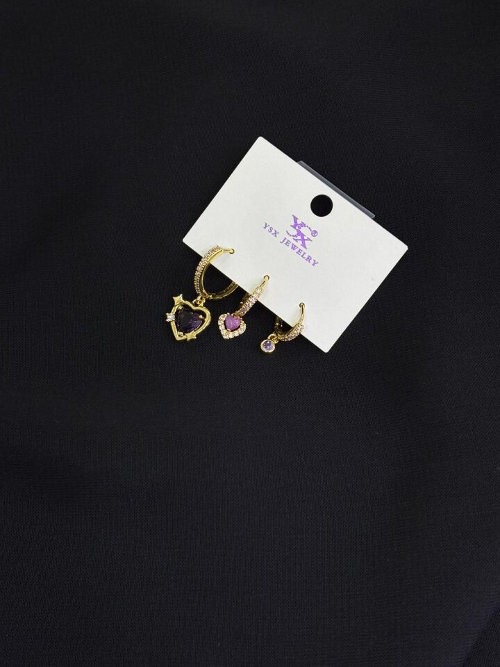 Ysx Jevelry Çelik Gold Renk 3lü Küpe