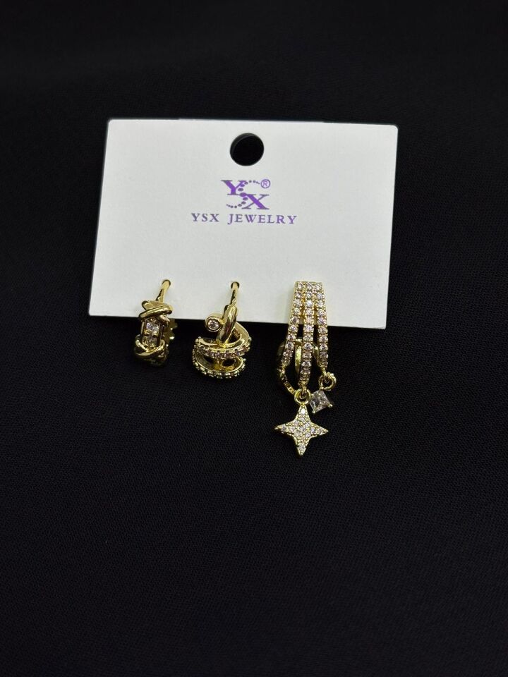 Ysx Jevelry Çelik Gold Renk 3lü Küpe