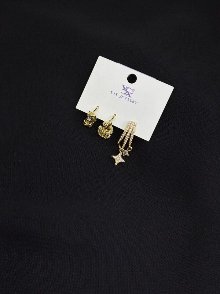 Ysx Jevelry Çelik Gold Renk 3lü Küpe